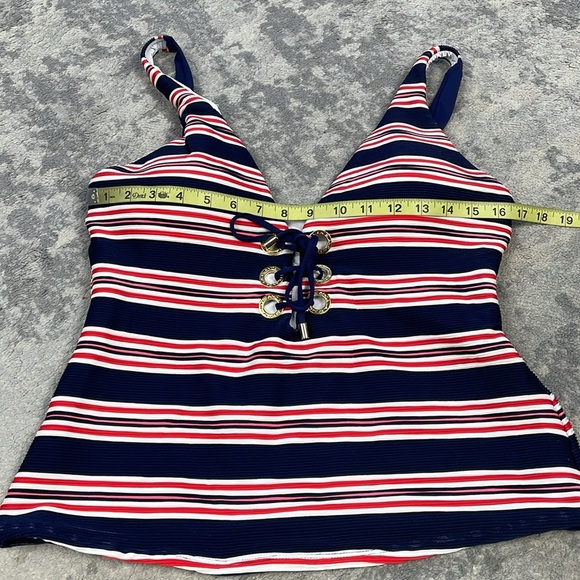 New La Blanca Sailor Striped Tankini Swim Top Red Blue Stripe Patriotic Sz 14 - Picture 8 of 10